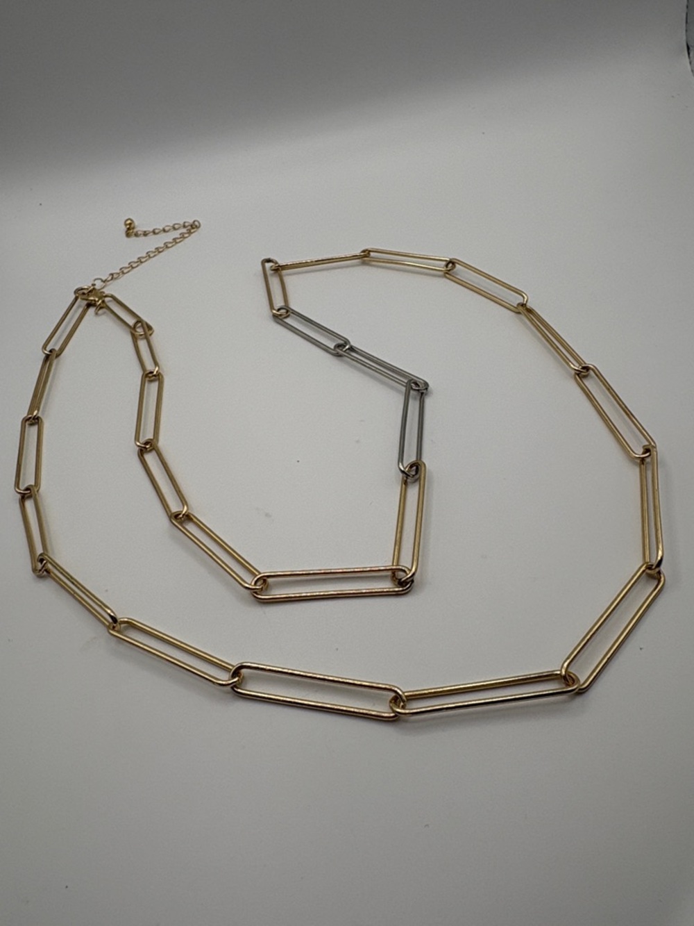 Two-Tone Gold & Silver Paperclip Link Necklace 30-32” Long Paperclip Links - Picture 2 of 6